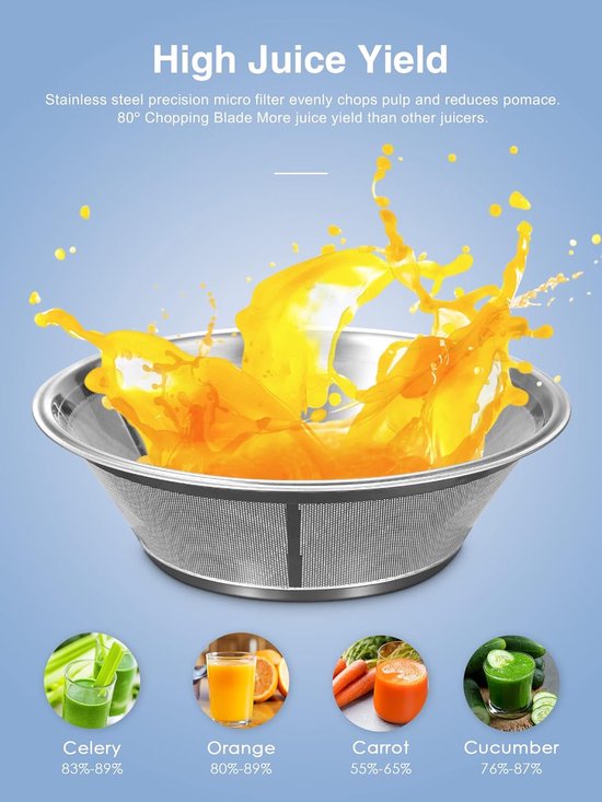 Sapcentrifuge 800W - Elektrische Juicer voor Hele Groenten en Fruit - Sapmachine met 3 Inch Brede Vulopening, 2 Snelheden en Reinigingsborstel - Makkelijk Schoon te Maken — afbeelding 5