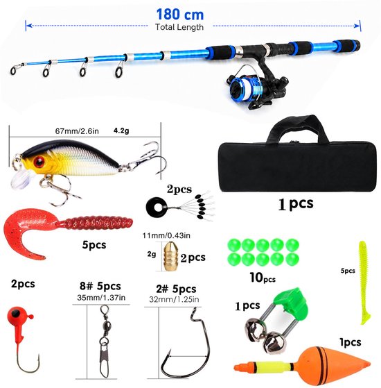 Telescoophengel & Molen Combo - Koolstofvezel - Opvouwbaar - voor Zout- & Zoetwater - Volwassenen -blue- 1 Set — afbeelding 5