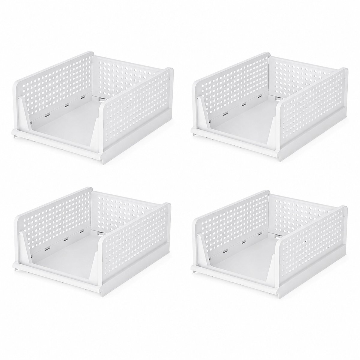 DIMICO - Opbergbox - Opbergdoos - Opbergboxen - Set van 4 - Kledingskast Organizer - Kast Opbergers - Wit - Uitschuifbare Lade