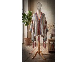 KIT CROCHET PONCHO/WRAP - NATUREL/COULEUR-TAILLE UNIQUE.