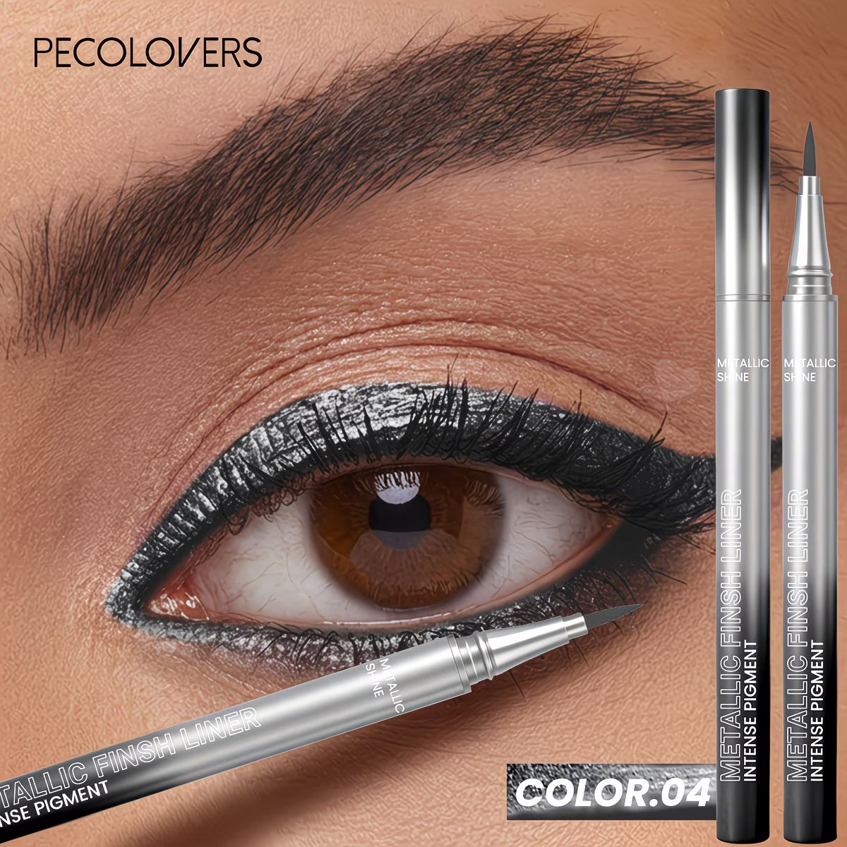 Metallic Zwarte Eyeliner – Waterproof Shimmer Eyeliner Pen – Langhoudende Oogmake-up – Variant 04