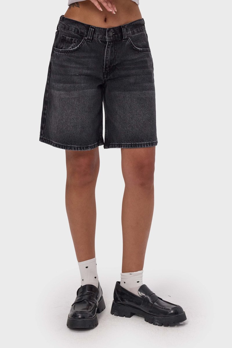 It's Basic - ELASTICATED BAGGY DENIM SHORT - SOFT BLACK