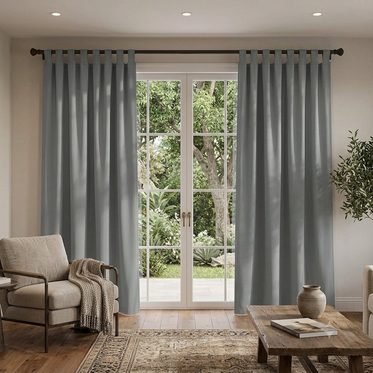 Maison Elara Set van 2 outdoor gordijnen, ondoorzichtig, waterdicht, met lussen, privacybescherming, voor binnen en buiten, 132 x 275 cm, lichtgrijs, voor pergola, terras, balkon, tuin, paviljoen Lichtgrijze pootjes