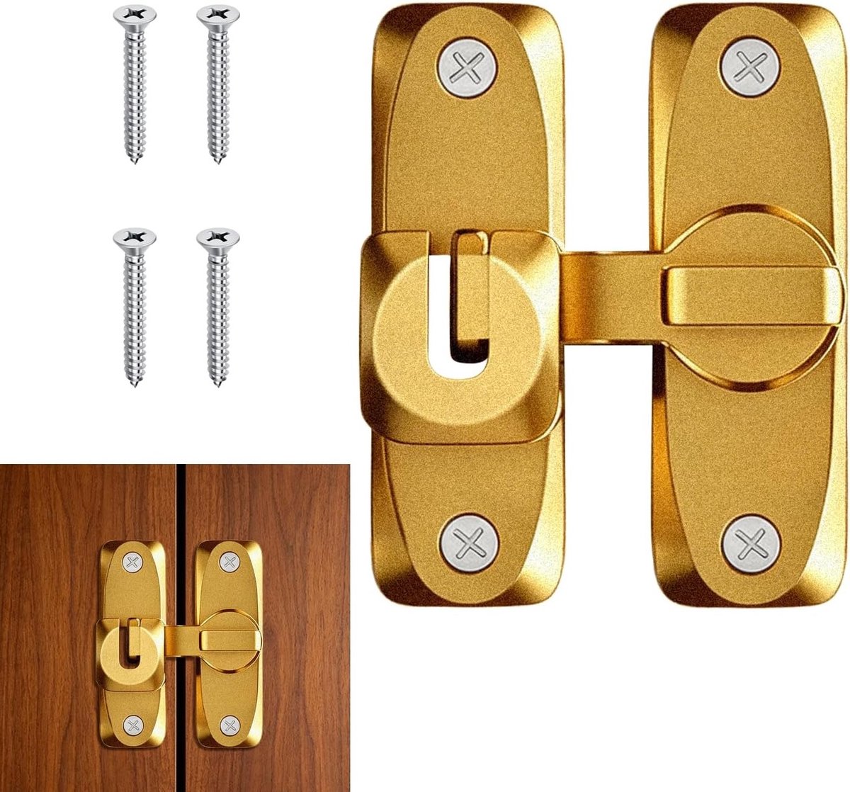 Opgewaardeerd Schuifdeurslot in Goud, Verdikte Aluminiumlegering Deurslot met Kliksluiting voor Badkamer, Slaapkamer, Schuur en Raam, Veilig en Duurzaam, 1 Stuk
