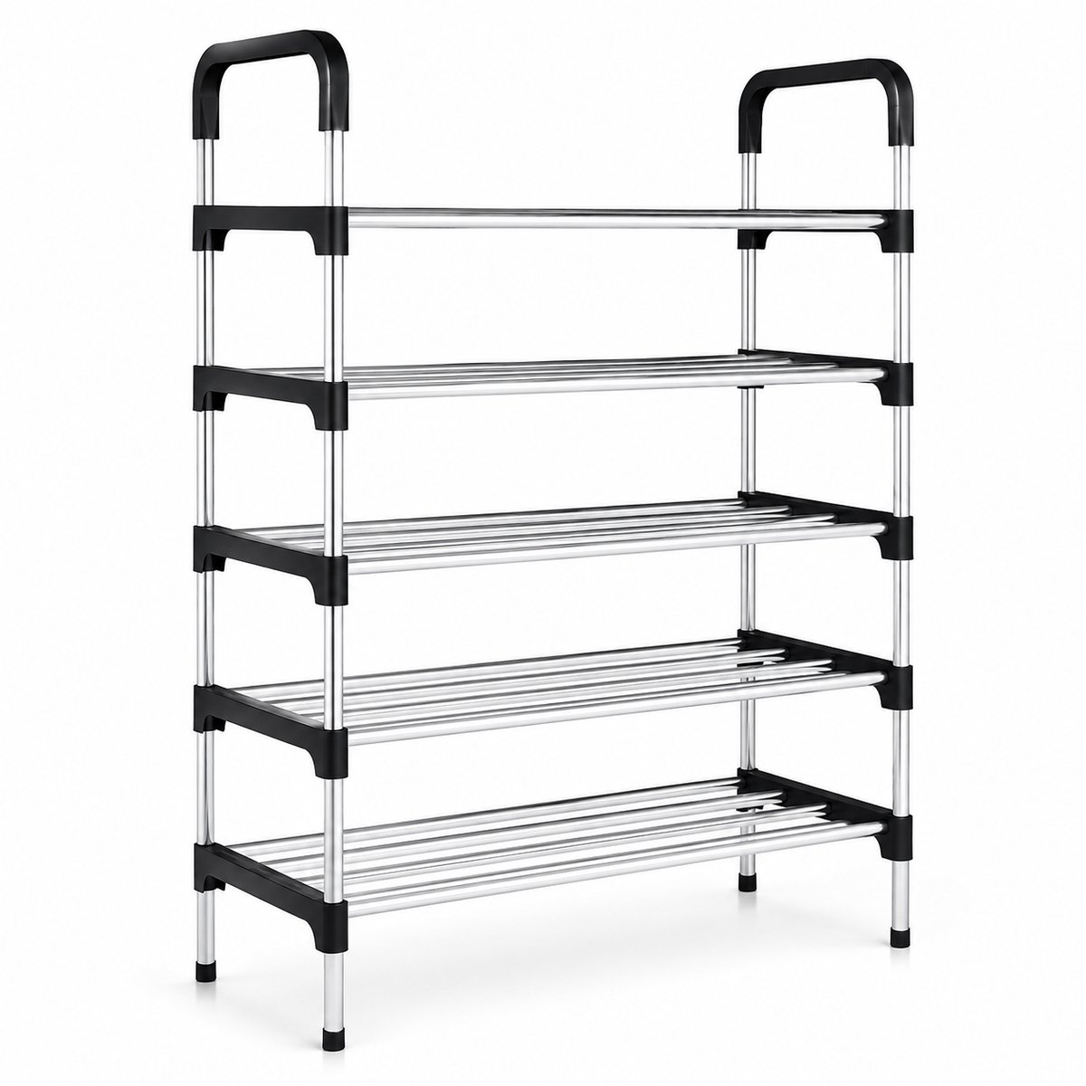 Somstyle Schoenenrek 5 Laags - 97 x 55 x 26 CM - Schoenenkast Metaal - Opbergkast voor Schoenen - Zilverkleurig / Zwart