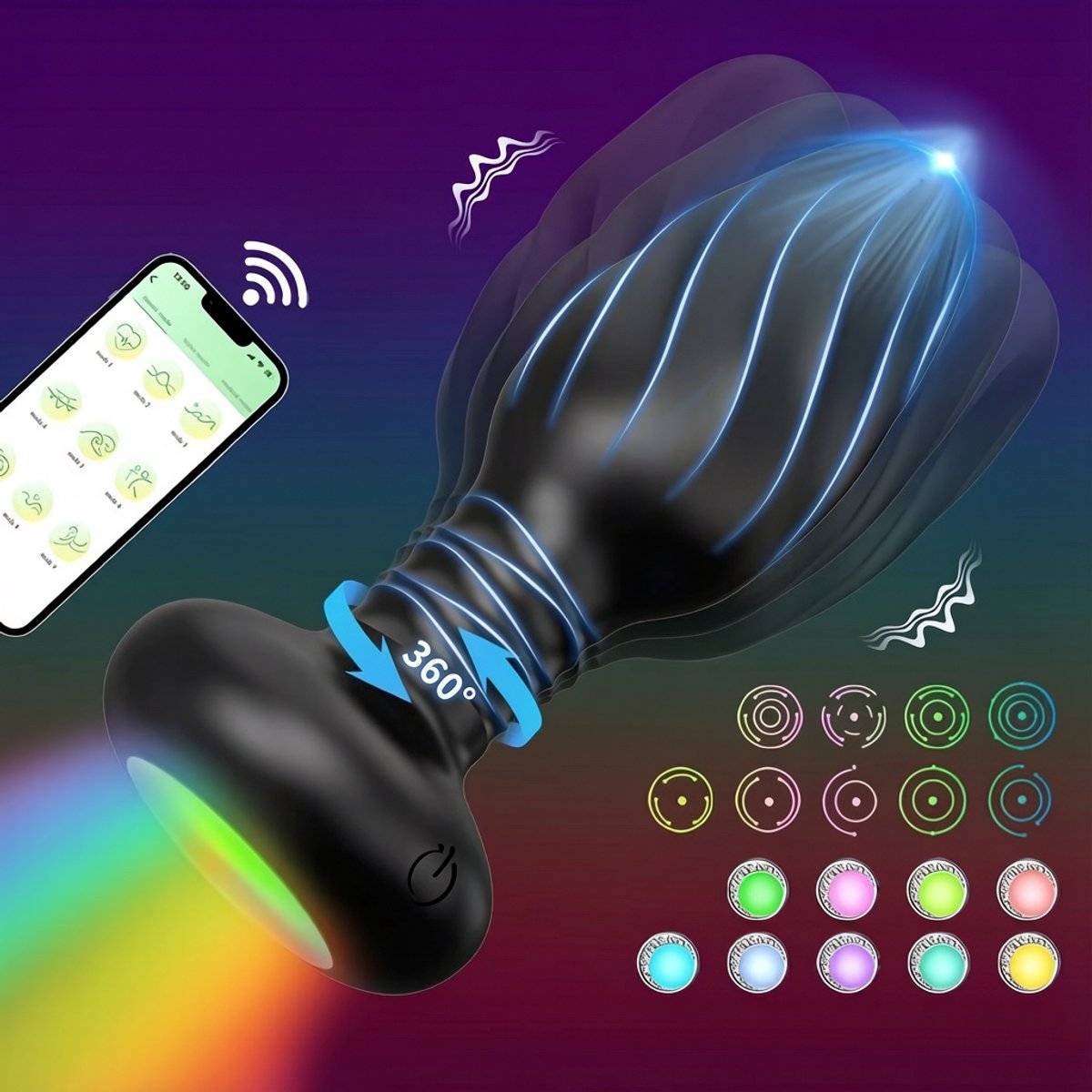 Lzwintrading - Buttplug Vibrator met App Control - 360° Rotatie Functie - Vibrators voor Vrouwen & Mannen - Prostaat Stimulator -Butt Plug met 9 Vibratie Standen - Sex Toys voor Koppels - Anale Speeltjes - Vibrerende Buttplug met 9 Lichtkleuren