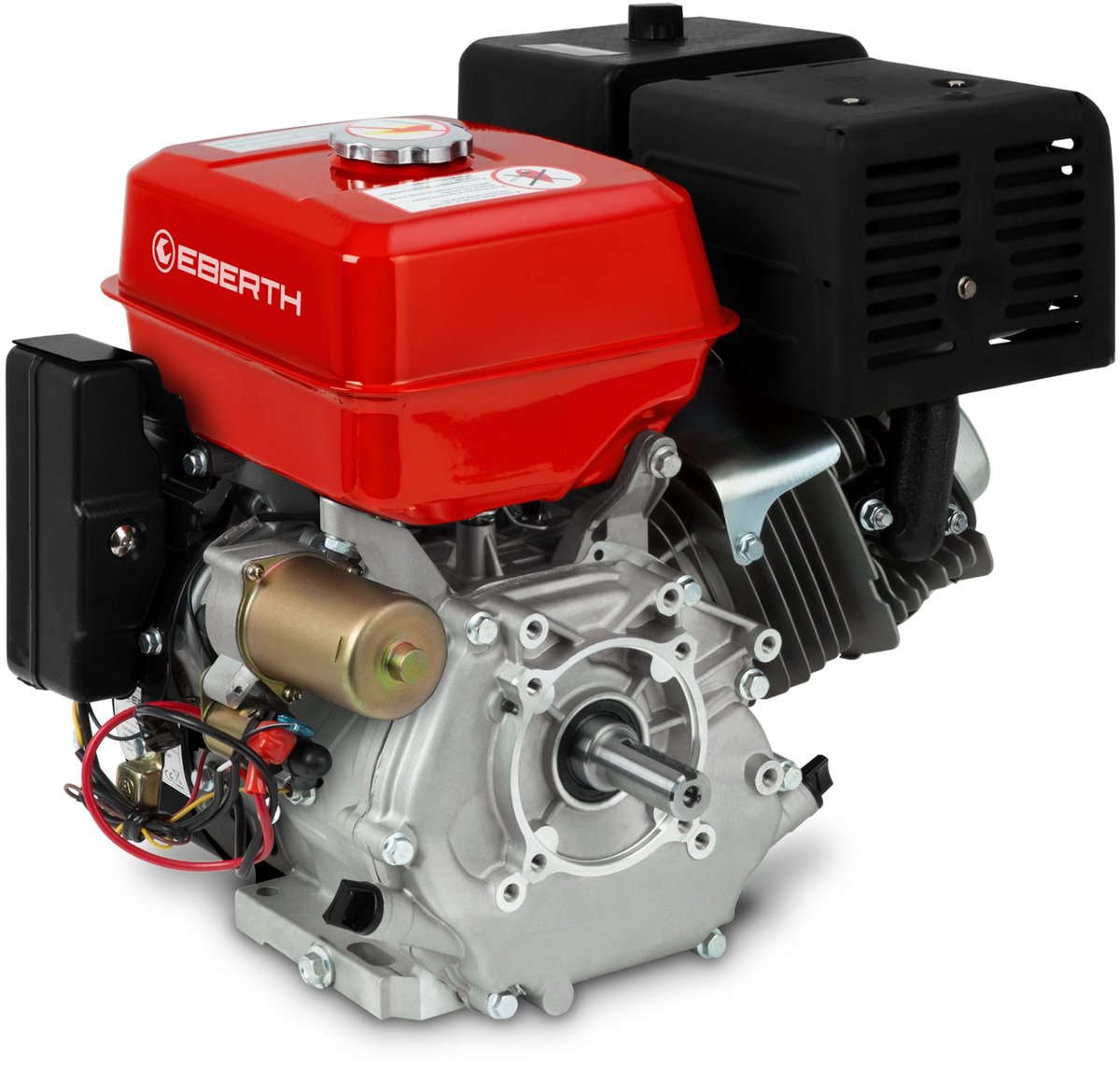 EBERTH 15 PS 11,03 kW benzinemotor met asdiameter 25 mm, elektrische start, 17 Ah 12 V-accu, stationaire motor, kartmotor, aandrijfmotor met oliepeilbeveiliging, 4-takt 1-cilinder benzinemotor, cilinderinhoud 420 ccm, luchtgekoeld