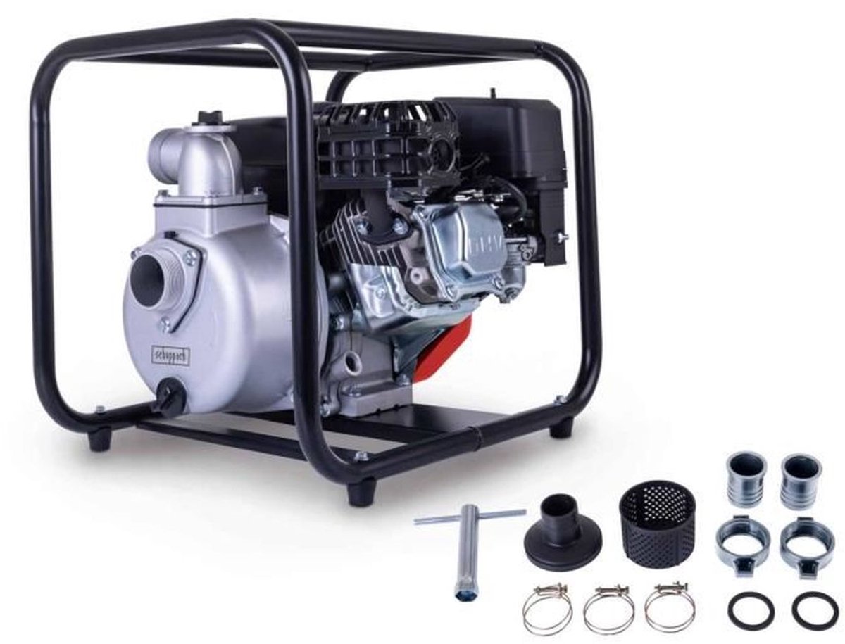 Scheppach PWP60 Benzine Waterpomp 60.000 L/u - 5,3 PK - 28 m Opvoerhoogte - 7 m Aanzuighoogte - Vuilwaterpomp & Beregeningspomp