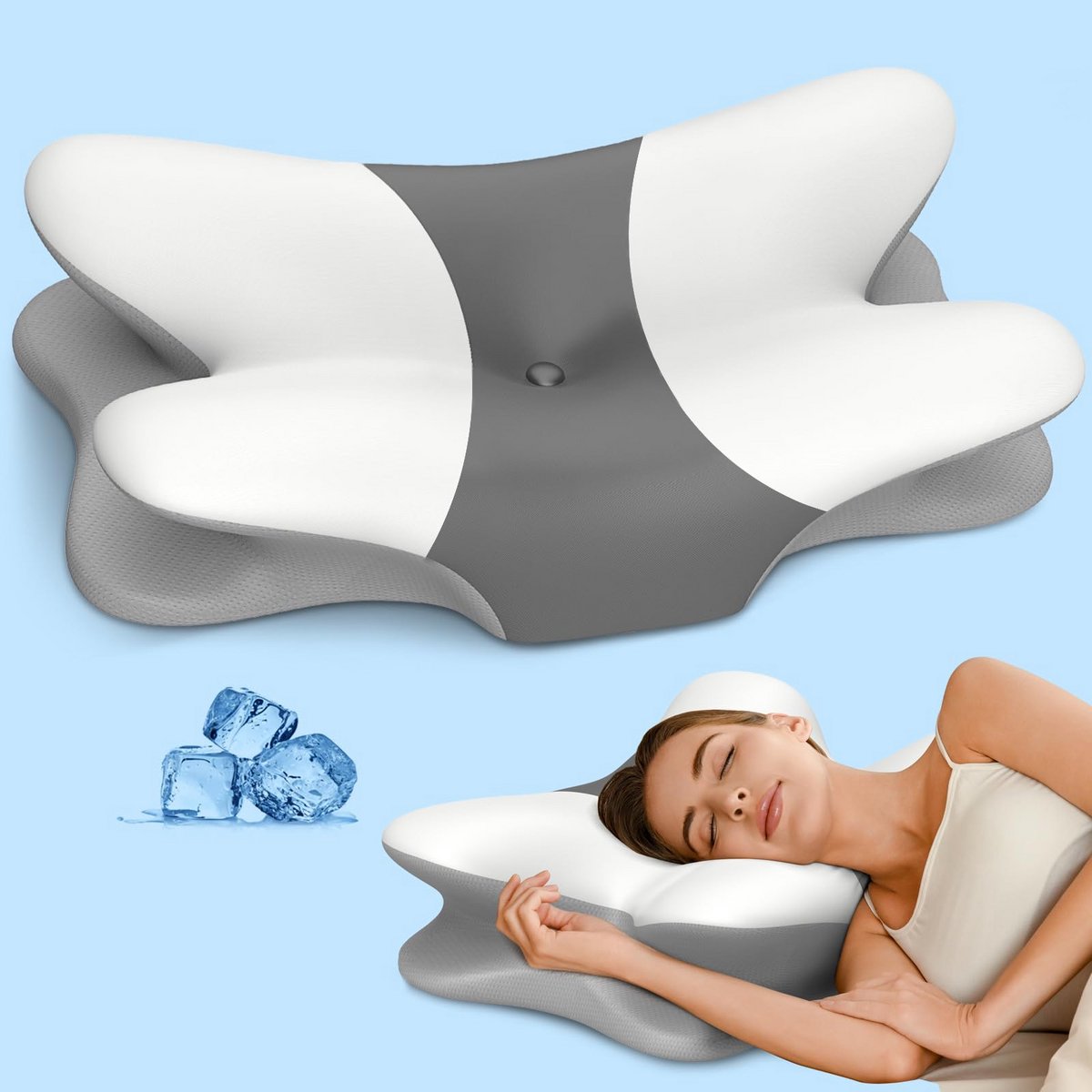 VONKELIOS®Neksteunkussen voor verlichting van nekpijn - Ergonomisch nekkussen om te slapen, voorgevormd traagschuimkussen, zijslaperkussen voor nekondersteuning, hoofdkussen voor rug- en buikslapers
