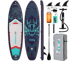 FUNWATER FW50B Opblaasbaar SUP – board 350x90x15 cm – tot 200 kg – Stabiel allround paddleboard met peddel – pomp en rugzak – antislip-EVA