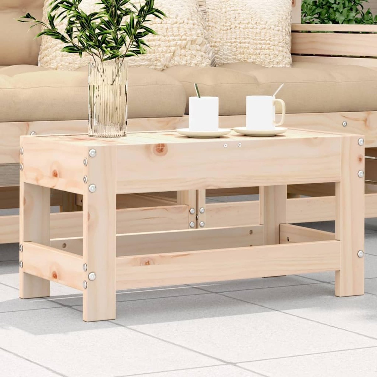 Tuinkruk Massief Hout - Voetenbank Terras - Buiten Zitten - Modulair Lattenontwerp - 62 x 30 x 32 cm - Onbehandeld