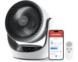 SwitchBot 22dB Draadloze Tafelventilator - Fluisterstille Oplaadbare USB Ventilator met App en Afstandsbediening - Stille Bureau Luchtcirculatie - 4 Standen & Timer - Wit