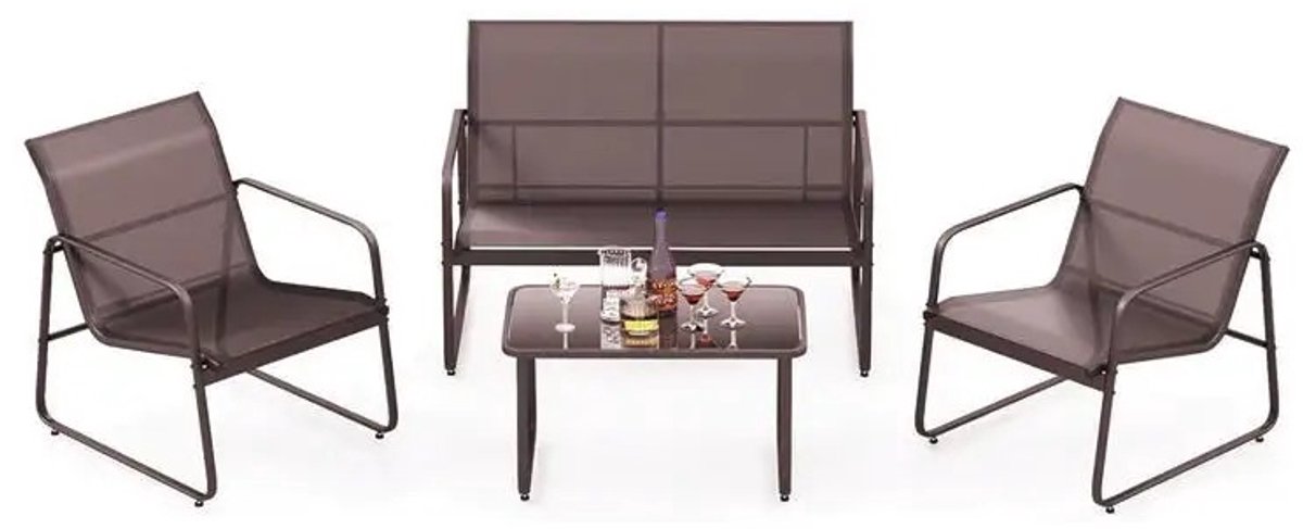 Dailygoods 4-delige tuinmeubelset met 2 stoelen, tafel van gehard glas en loveseat, tuinme