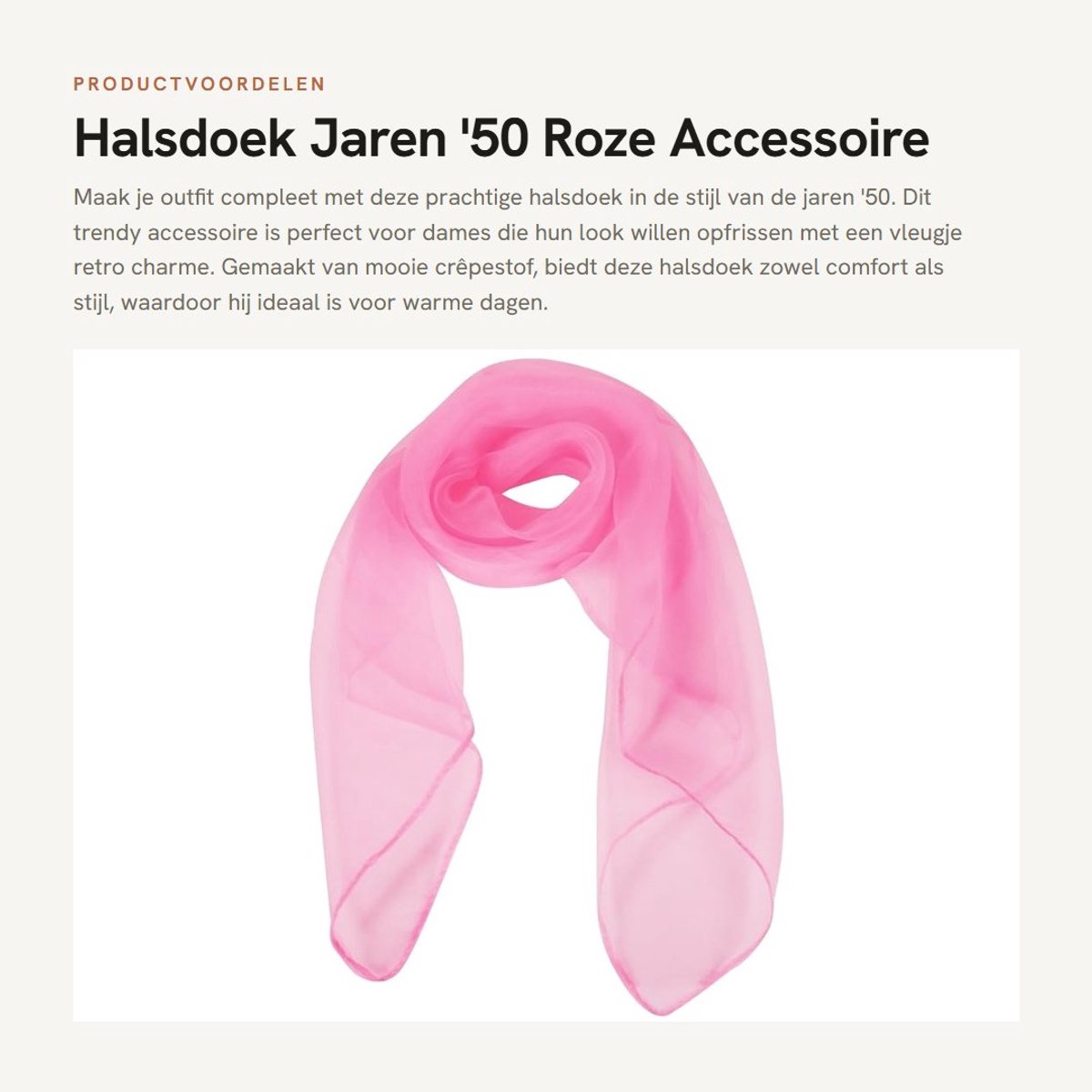 Dailygoods- Halsdoek Jaren '50 Stijl - Roze - Accessoire - Lichtgewicht