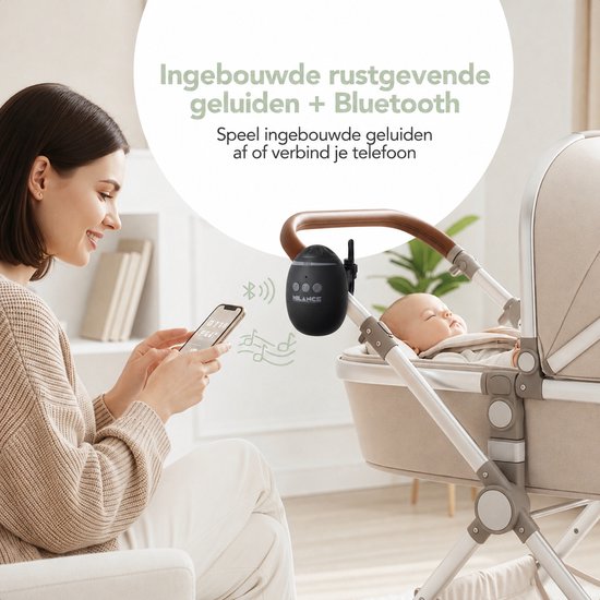 Oplaadbare Baby Rocker voor Kinderwagen en Buggy - Automatisch Wiegen - Rustgevende Geluiden & Bluetooth - Zwart — afbeelding 2