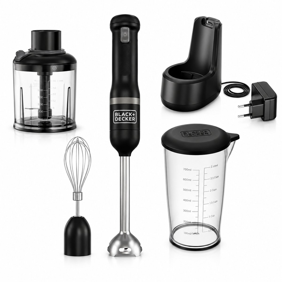 Black&Decker 3-delige Kitchen Wand™ 7,2V draadloze staafmixerset inclusief 2-delige accessoireset, zwart - BCKM1013KB-QW