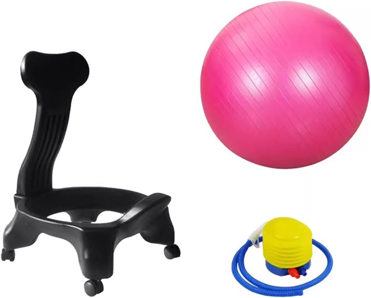 Fitnessbalstoel - Balansstoel Yogabal - Actief Zitten - Afneembare Bal - 55 cm - Roze