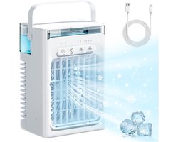 Mobiele Airco - 3-in-1 - 700ml - Airconditioning zonder Afvoer Slang - Draagbare Ventilator - 52 dB - 3 Functies & Snelheden - Luchtbevochtiger - Slaapkamer Kantoor Woonkamer - 2 Miststanden - Wit