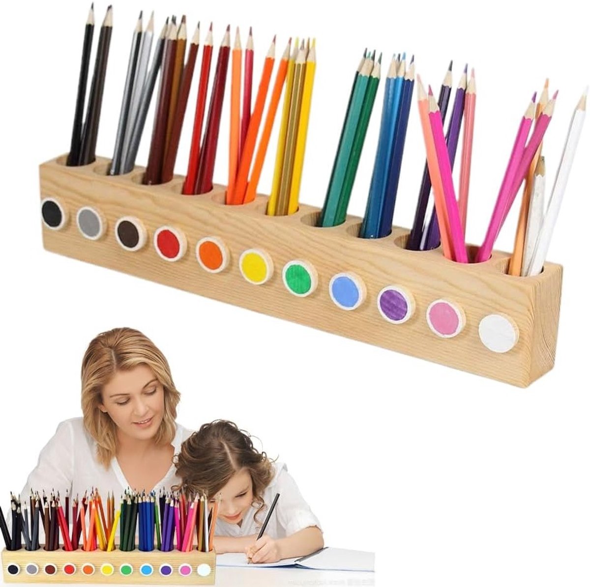 Montessori Houten Pennenhouder voor Bureau - Organiser voor Kinderen, School en Thuis met Natuurlijke Afwerking