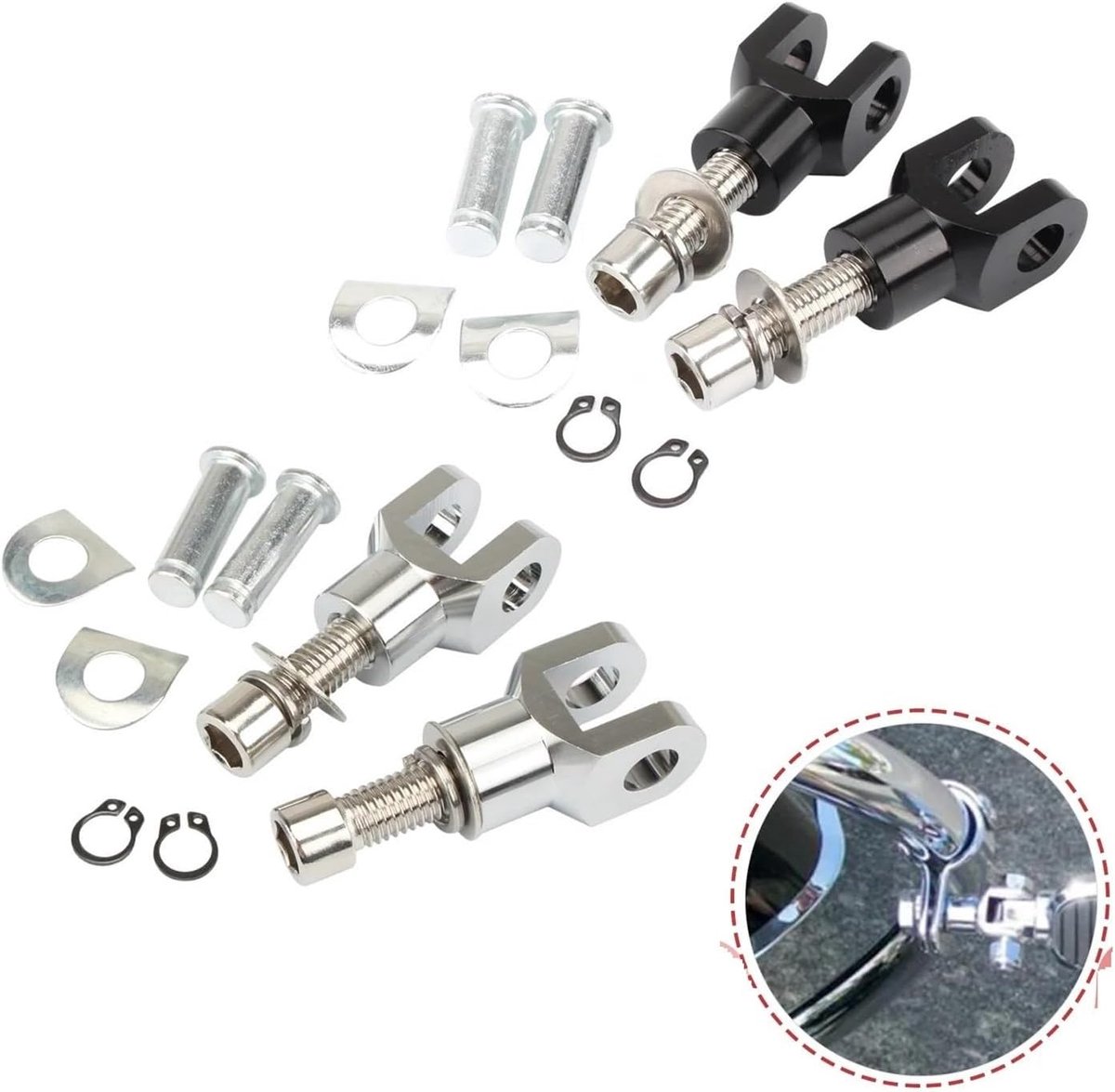 Motorfiets Voetsteunen - Gaffelset Voetsteunen - Comfortabel Rijden - Universele Montage - 29mm / 39mm - Zwart