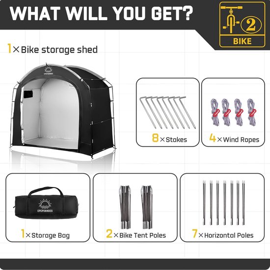 Fietsenstalling - Tentloodsen voor Buiten - Waterdichte Anti-UV Fietsenstalling - Tent - Fiets - Motorfiets - Schuur - Onderdak - Outdoor - Achtertuin - Stalen Frame - PE Cover Rits - Cabine — afbeelding 2