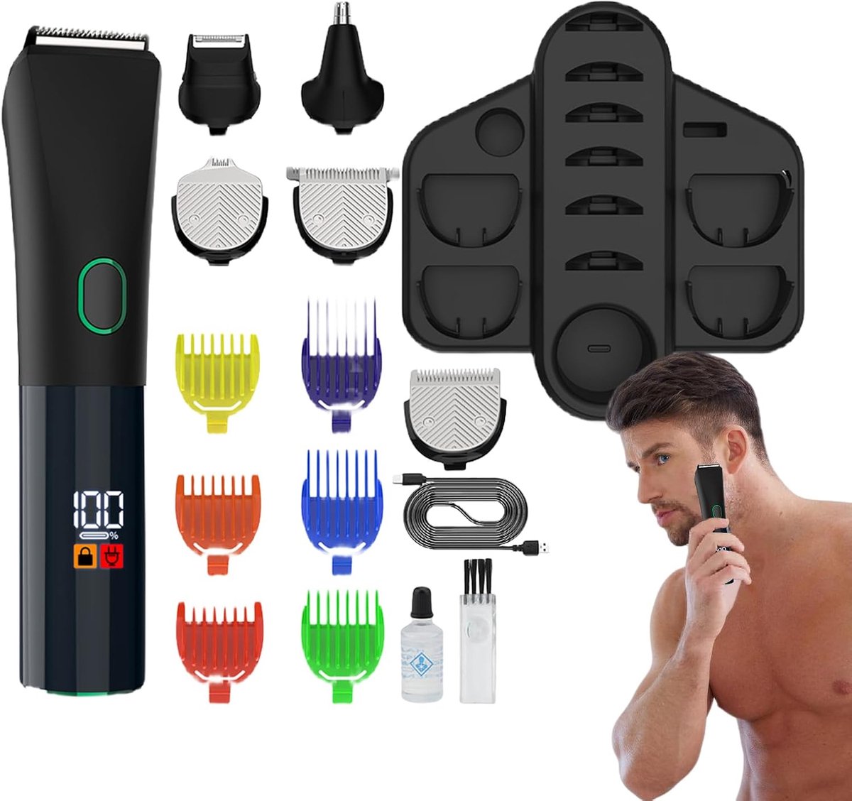 Baardtrimmer Heren - Grooming Kit - Persoonlijke Verzorging - 5-in-1 Functies - 90 Min Gebruik - Zwart