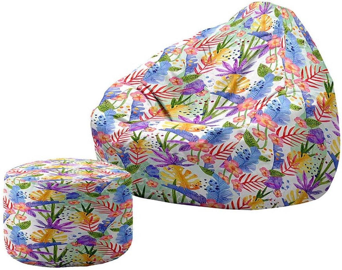 Zitzak met kruk - Zitpoef hoes - Ontspannen Zitten - Met rugleuning - 80x90+20x30cm - Paars blad