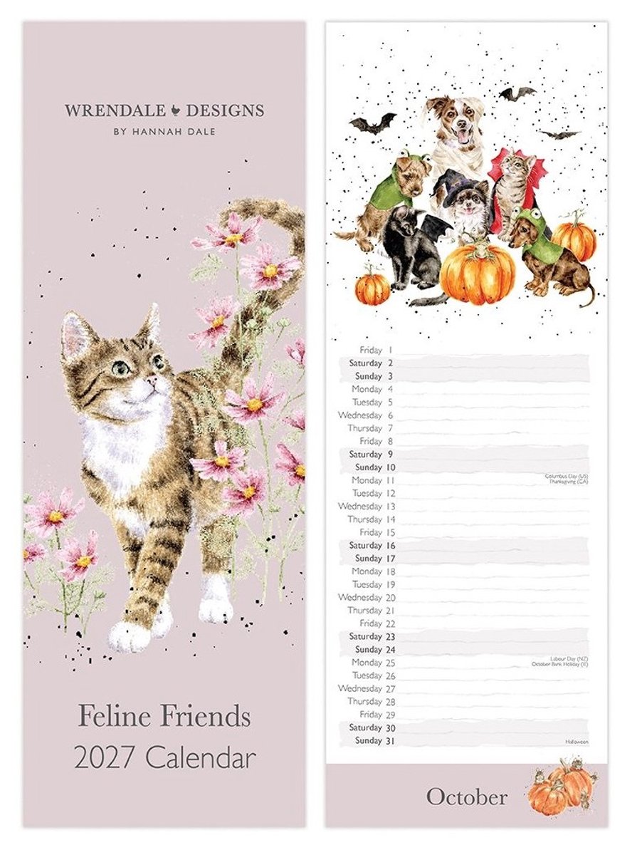 Wrendale Slim Kalender 2027 - Feline Friends' Cat Slim Calendar 2027 - Katten Kalender - Kalenders Poezen