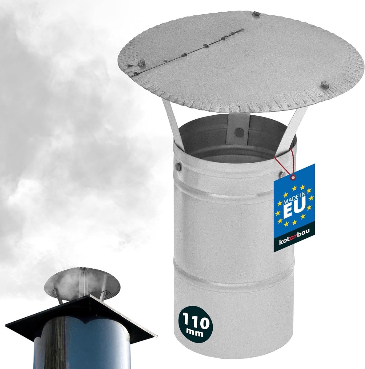 Dakdoorvoer Kap - Schoorsteenkap - Regen Beschermen - Roestbestendig Staal - Ø 110 mm - Zilver