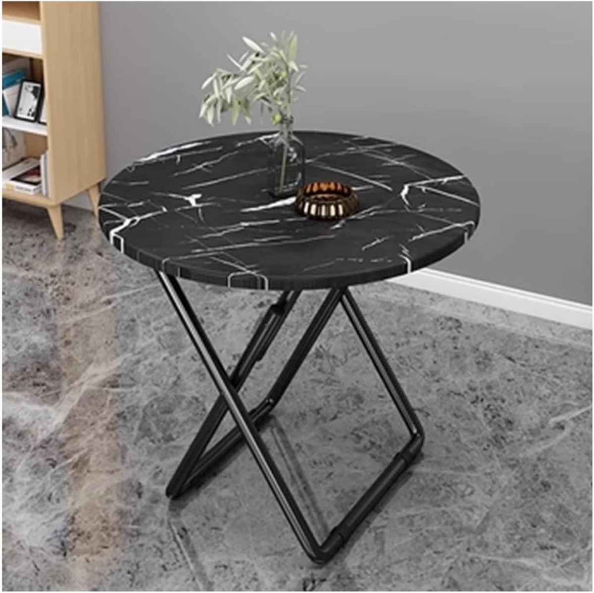 Opvouwbare Balkontafel - Kleine Ronde Eettafel - Genieten Buiten - Marmeren Blad - 60 cm - Wit