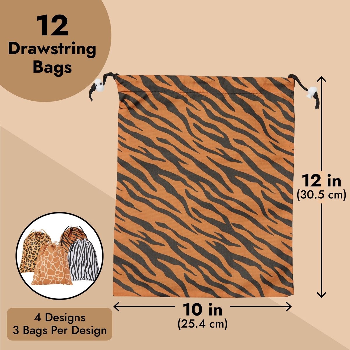 Dailygoods- Tote Tassen - Trekkoord - Dierenprint - Set van 12 - 10x12 Inch - Feestartikelen - Tas