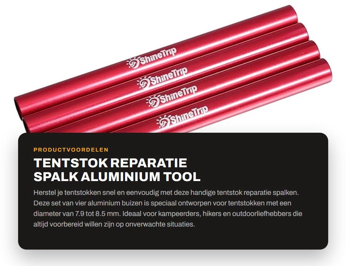 Dailygoods- Tentstok Reparatie Spalk - 4 stuks - Aluminium - Duurzaam - Corrosiebestendig - Voor diameter 7,9-8,5 mm - Lichtgewicht - Tentreparatieset