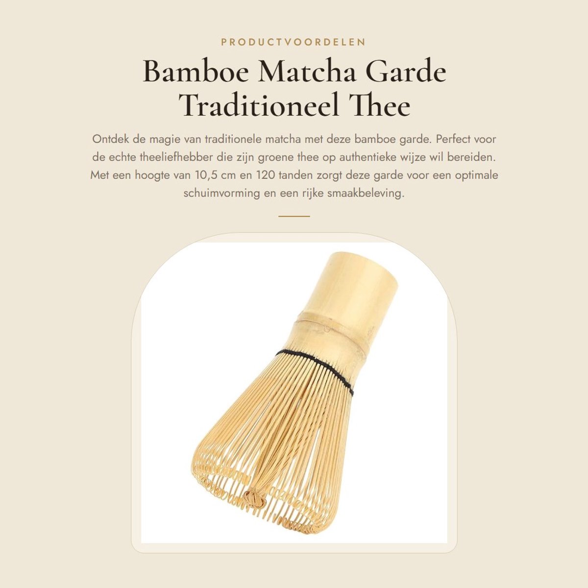 Dailygoods- Matcha Garde 120 Tanden - Bamboe Thee Garde - Traditioneel Gereedschap - 10,5 cm Hoogte - 6 cm Bovendiameter - 63 g Gewicht - Theeklopper