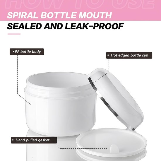 Dailygoods- Plastic Pot - 100ml Lege Ronde Potten - Navulbare Cosmetische Potten - Ideaal voor Crème/Lotion - Duurzaam en Herbruikbaar - Kunststof Binnenvoering tegen Lekkage van Dailygoods — afbeelding 3