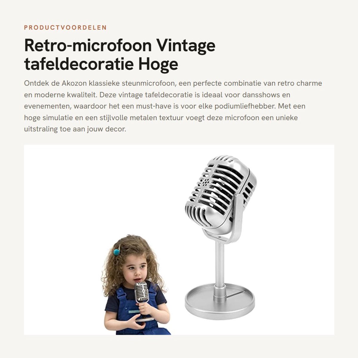 Dailygoods- Steunmicrofoon Hoge Simulatie - Retro Accessoires - Vintage Tafeldecoratie - Solide Basis - Metalen Textuur - Voor Feesten - Speelgoedmicrofoon
