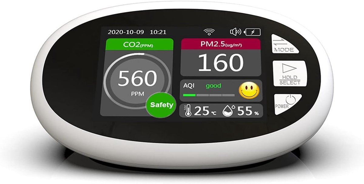 Luchtkwaliteit Monitor - CO2 Meter - Binnenklimaat Meten - Tuya Smart WiFi - 90x90x50 mm - Zwart