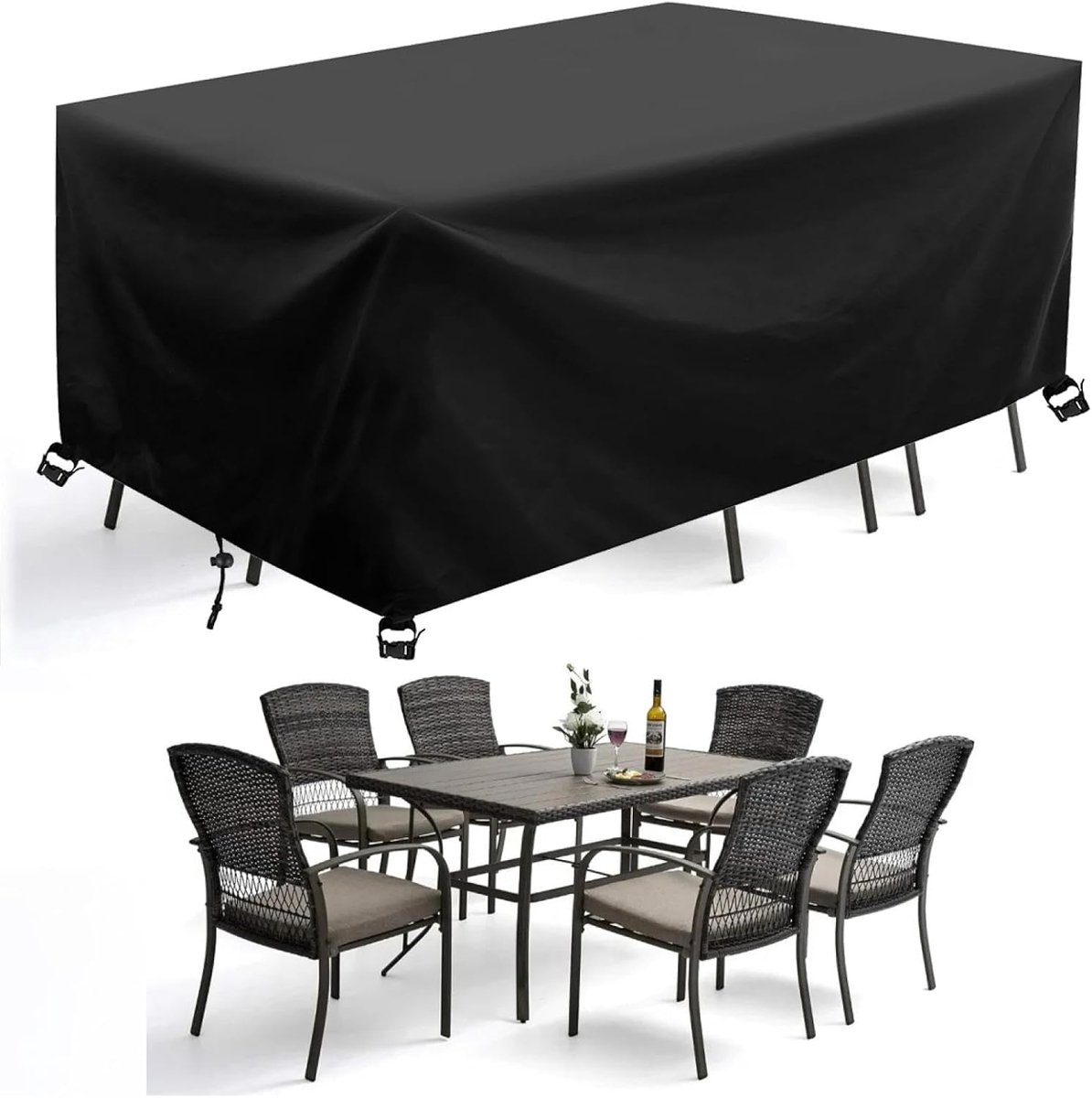 Tuinmeubelhoezen - Terrashoes meubilair - Bescherming buitenmeubels - Waterdicht en winddicht - 215 x 125 x 80 cm - Zwart