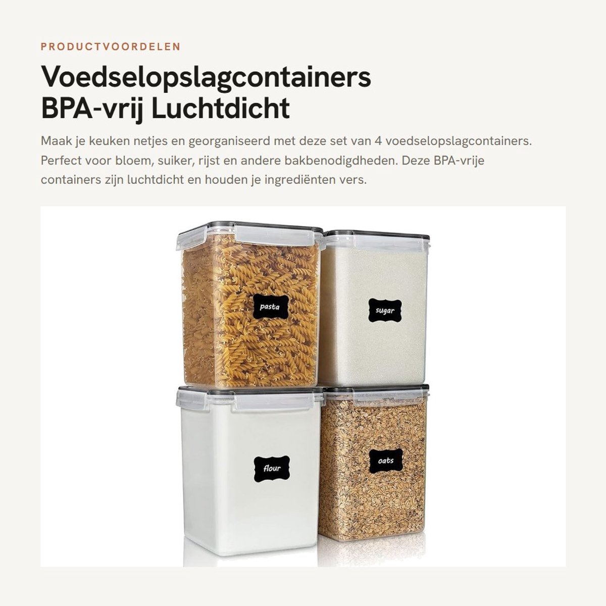 Dailygoods- Voedselopslagcontainers 5,2 L - BPA-vrij - Luchtdicht - 4 Maatbekers