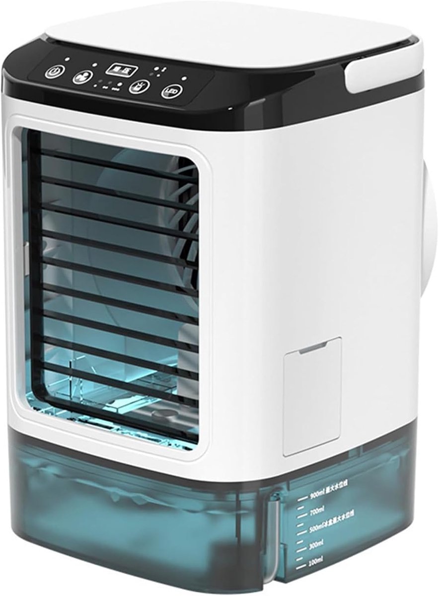 Luchtkoeler Ventilator - Persoonlijke Airco - Ruimte Verkoelen - Met IJsboost - 165x165x240 mm - Wit Zwart