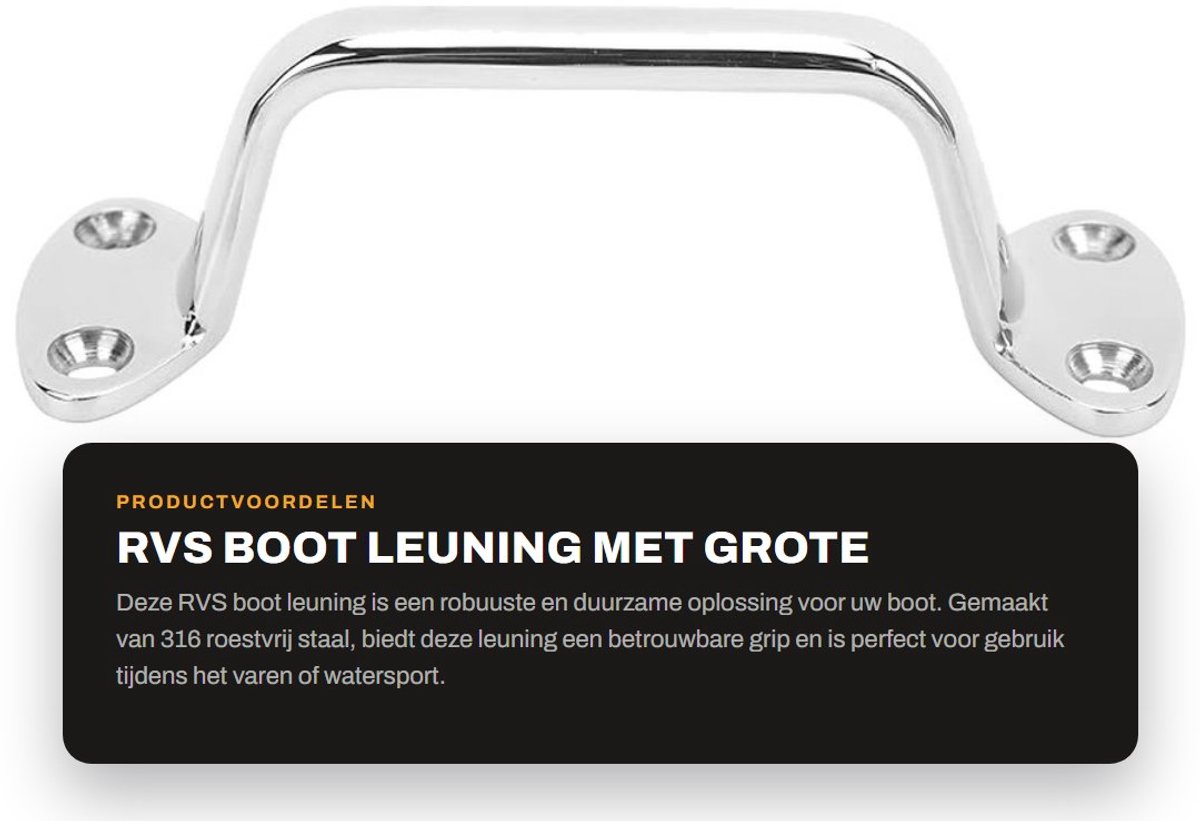 Dailygoods- Boot Leuning 316 Roestvrij Staal - Handgreep - Duurzaam - Stroomlijnontwerp - Veiligheidsleuning - Lichtgewicht 187g