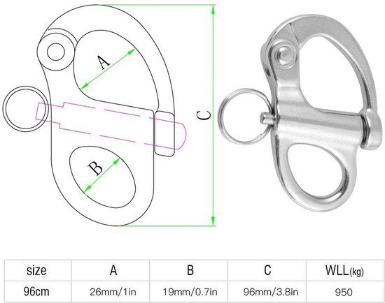 Dailygoods- Snap Shackle RVS - Quick Release - Halyard - Marine - Zeilboot - Eenvoudige installatie - Veilige werklast - Beugelhaak van Dailygoods — afbeelding 5