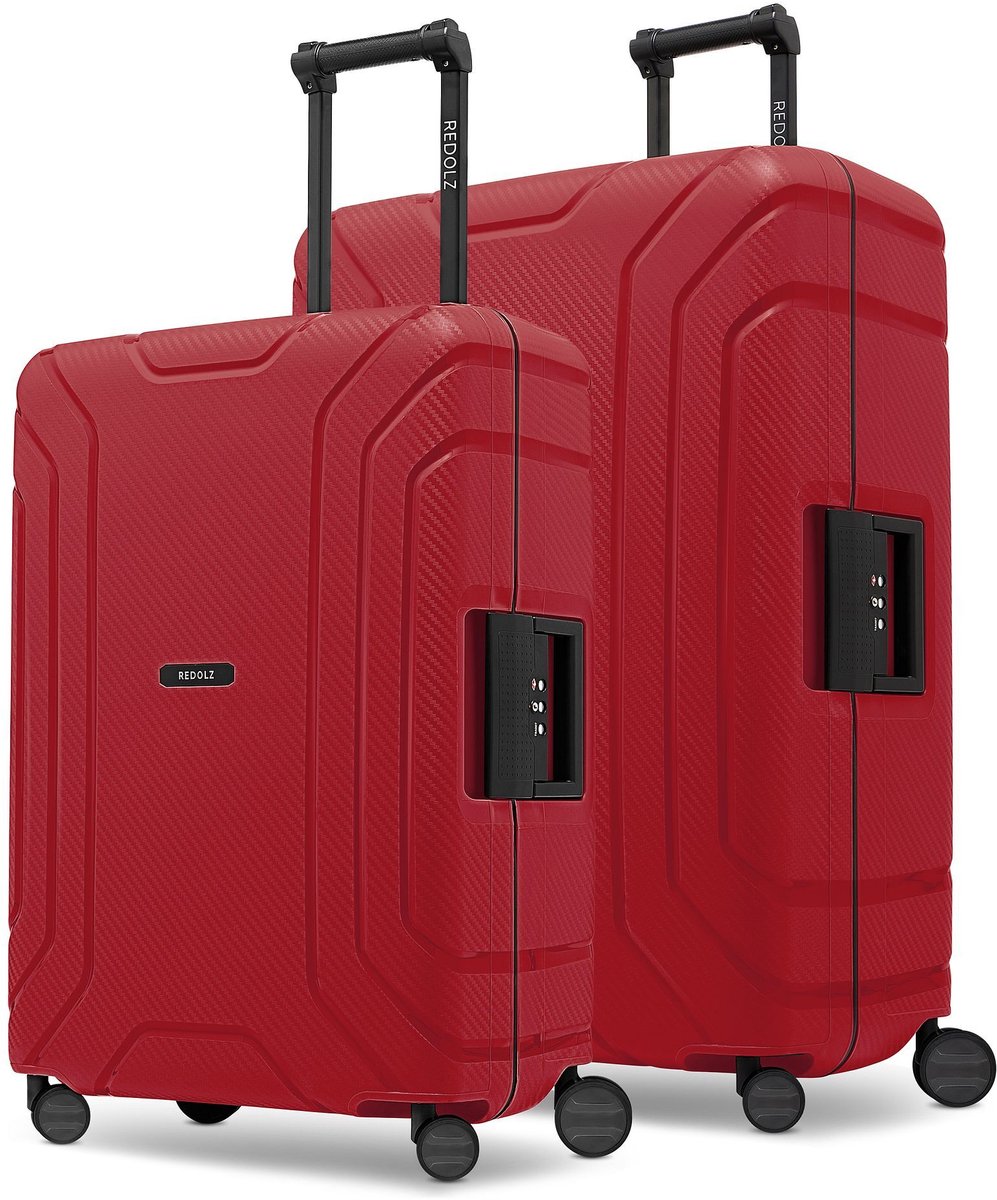 Redolz Essentials 15 4-wiel kofferset 2-delig met driepuntsluiting - Harde bagage - TSA slot - classic red