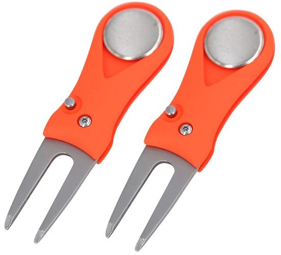 2Pcs Golf Divot Repair Tools, RVS Golf Pitch Fork met Magnetische Ball Maker Golf Vouwbare Divot Tool met Pop-up Knop voor Golfer — afbeelding 3