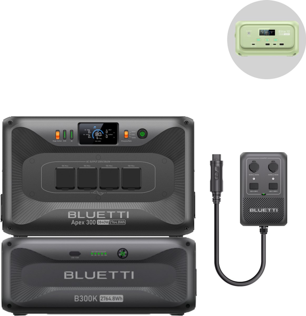 BLUETTI Apex 300& B300K - 5529,6 Wh - 3840W - Duurzame energie - LiFePO4 - Hub D1 Stroomhub -voor een levensduur van 17 jaar- APP- Plug-and-play installatie met directe UPS-omschakeling binnen 20 ms