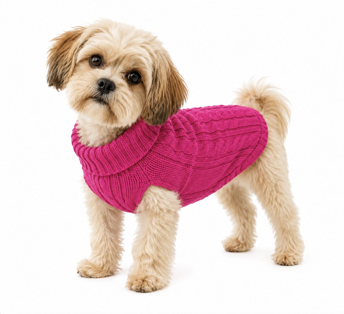 Honden Trui Gebreid Fuchsia - Maat XL– Warme Puppy & Kleine Hond Trui – Zachte Kabel Knit Sweater voor Herfst & Winter – Fuchsia Roze