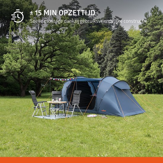 Campout 4-Persoons Vis-à-Vis Koepeltent - 2 Slaapcabines - 5000 mm Waterdicht - Leefruimte - 15 min Opzettijd - Incl. Luifelstokken, Haringen & Draagtas van Campout — afbeelding 2