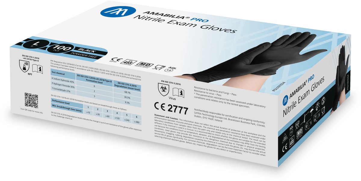 Nitril handschoenen ongepoederd Amabilia - Maat L - 100 stuks - Zwart