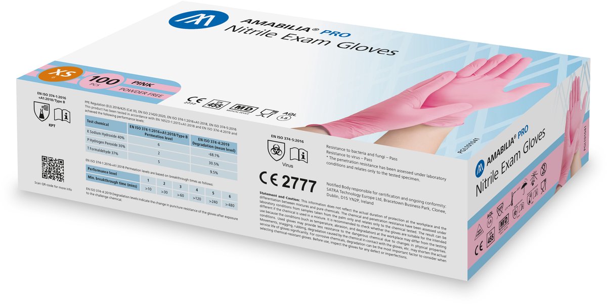 Nitril handschoenen ongepoederd Amabilia - Maat XS - 100 stuks - Roze