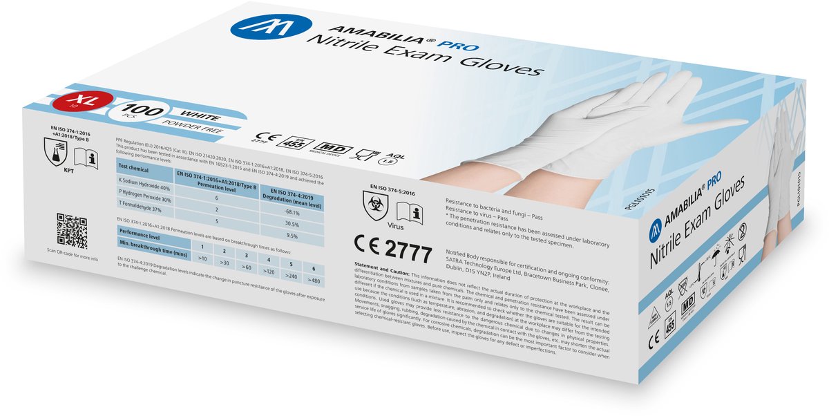 Nitril handschoenen ongepoederd Amabilia - Maat XL - 100 stuks - Wit