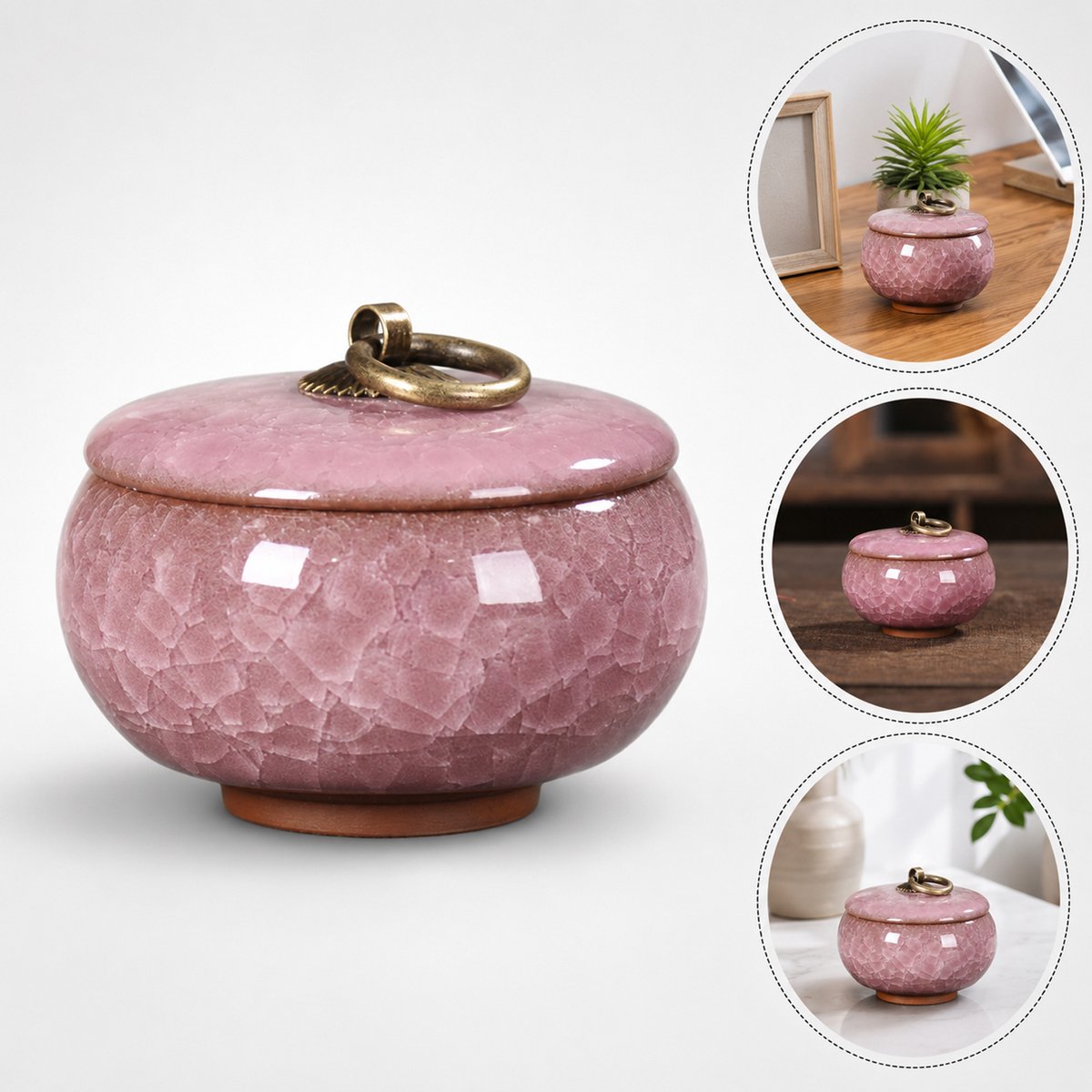 Keramische Gedenkurn - Mini urn van keramiek - Ljskraakpatroon - 60ml - Gedenkurn voor mens en huisdieren - Paars